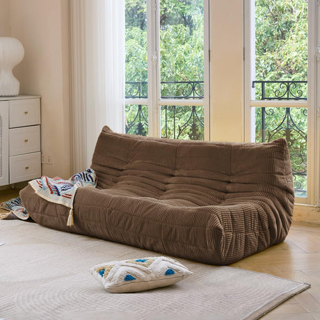 N&V Fireside Three Seater Sofa, Mid Century Armless Twin Size Floor Lounge Chair, Soft Premium Corduroy Floor Sofa, Accent Chair for Living Room, Bedroom (Brown Sugar) N&V