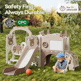 Mloong 12 in 1 Toddler Slide and Swing Set, Kids Slide for Toddlers 1-3 Years Old Baby, Indoor Outdoor with Basketball Hoop Drawing Golf for Kids Easy Assembly(Beige & Rosy Brown)(82×67×41in) mloong