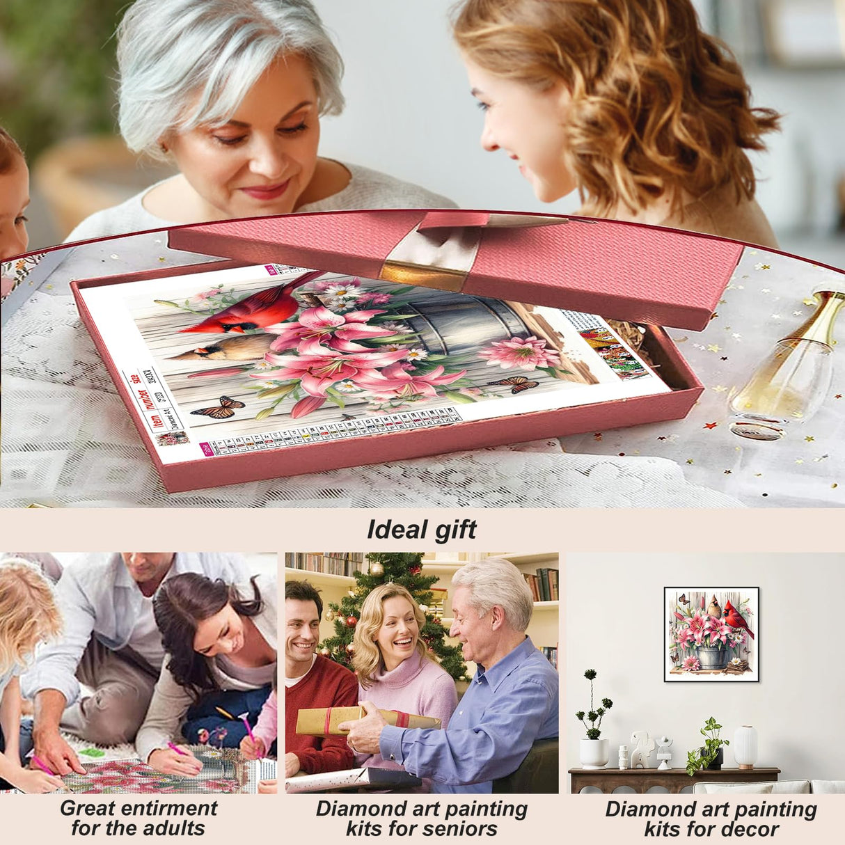 Stalente Diamond Painting Kits for Adults Cardinal and Flower, 5D DIY Diamond Art Kits for Beginners Round Full Drill Diamond Painting for Home Wall Decoration Gift 12×12inch, Bird Stalente