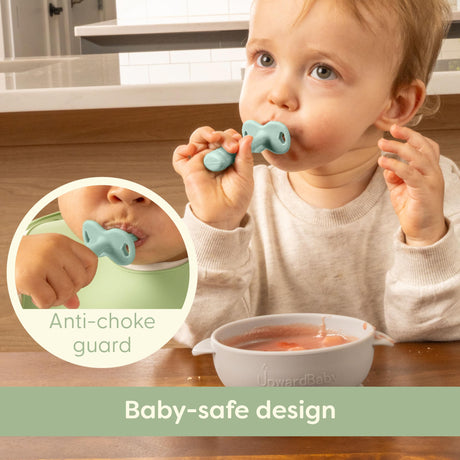 UpwardBaby 3-Pack Silicone Baby Feeding Spoons with Anti-Choke Barrier for Self Feeding 6 Months, Infant First Stage Textured Toddler Utensils, Baby Led Weaning Spoons UpwardBaby