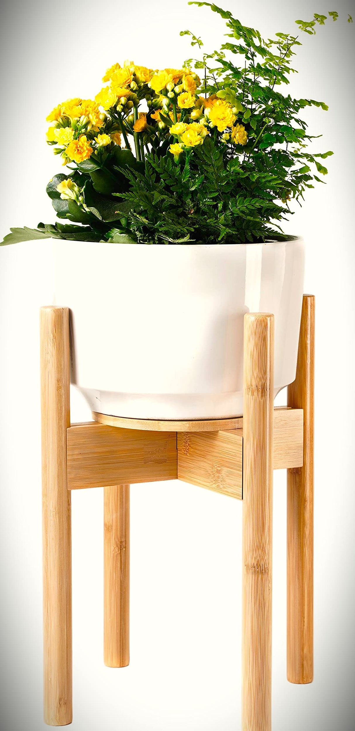 ZPirates Plant Stand for Indoor - Adjustable Sideways to fit 8 10 or 12 Inch-wide Medium-Large Planter Pots of Live and Fake Floor Plants [Leg14-inch Tall] - Bamboo Wood ZPirates