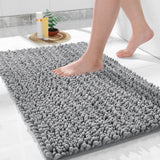 Yimobra Bathroom Rugs Non Slip Washable - Ultra Soft Absorbent Chenille Bath Mat, Quick Dry Shaggy Floor Carpet for Tub Shower, Gray Home Decor Accessories, 24x17 Inch Yimobra