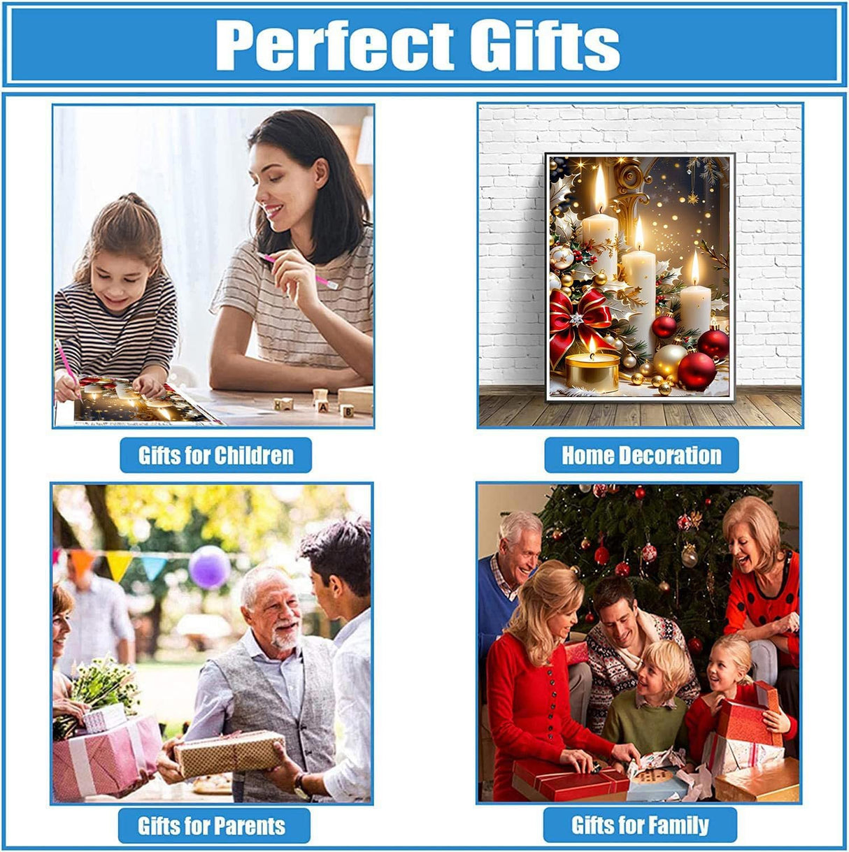 Mrnsiet Christmas Diamond Painting Kits for Adults, Christmas Candles Diamond Art for Beginners, 5D Round Full Drill Winter Diamond Painting Gem Art Kits for Home Wall Decor 12x16inch Mrnsiet