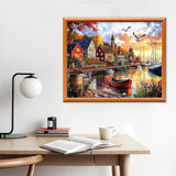 Lxmsja Fishing Village Paint by Numbers Kit for Adults, Harbor Acrylic Paint by Numbers for Adults Beginner, DIY Craft Supplies Oil Painting Kits for Home Wall Decor 20x16 inch (No Frame) Lxmsja