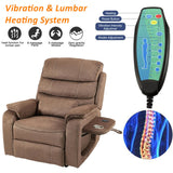 Brown Recliner Chair for Elderly | Tall and Big Man 400lbs | Chenille | Power Lift, Lay Flat, Stand Up, Wireless Charging Device, Extended Footrest, Massage Heat, Cup Holder, Lumbar Pillow LITVZ