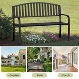 GUINGFUN 50" Outdoor Bench, Heavy-Duty Metal Frame Graden Bench, Weatherproof Patio Park Bench for Front Porch, Park, Yard, Patio GUINGFUN