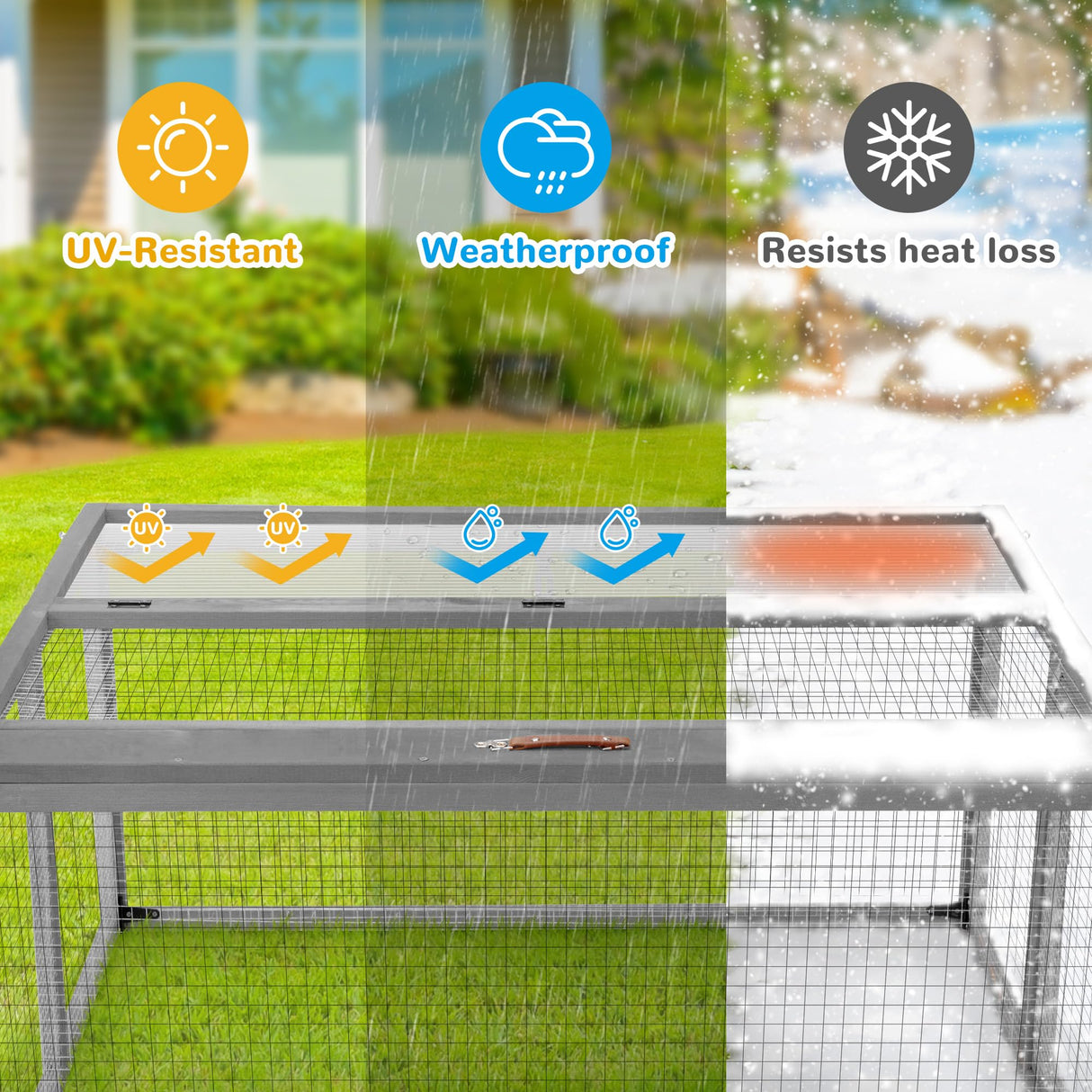 COZIWOW Portable Chicken Coop with UV-Proof Panel, 4X Garden Stakes, Wooden Rabbit Hutch, Chicken Brooder Indoor, Outdoor Folding Chicken Cage, Top & Side Openable Doors, 45.3Inch (Grey) COZIWOW