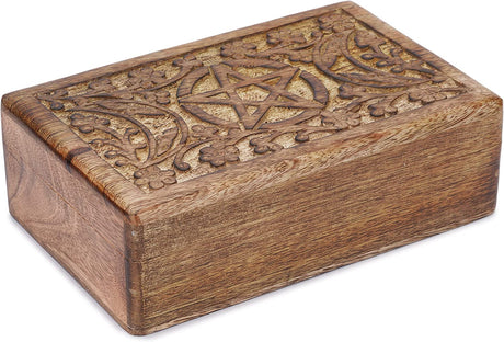 Ajuny Wooden Hand Carved Decorative Jewelry Box Moon Star Carvings Vintage Keepsake Storage Organizer Travel Treasure Chest Trinket Holder Case Great Gifts 8x5 Inch Ajuny