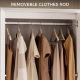 IRONCK Armoire Wardrobe Closet, 70.87" H Wooden Bedroom Armoire with 2 Louvered Doors, 2 Drawers and Shelves, Large Freestanding Clothing Storage Cabinet, White IRONCK