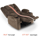 MCombo Large Power Recliner Chair with Heat and Vibration, USB Ports, Cup Holders, Electric Reclining for Living Room PR670 (Dark Brown Large 25.5" Seat Width) MCombo