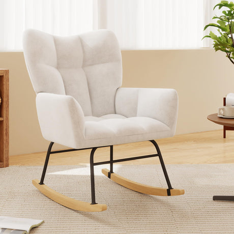 Skandiquip Nursery Rocking Chair, Rocking Chairs for Nursery, Baby Rocker Chair, Glider Rocker, Anti-Tip Safety Design, 440 Lb Weight Capacity, Cotton Fabric Cover, White Skandiquip