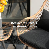 Verano Garden 3 Piece Patio Bistro Set, Outdoor Wicker Conversation Chair Sets Balcony Furniture,Coffee Table with Glass Top, Cushions & Lumbar Pillows for Porch, Backyard, Deck, Poolside Verano Garden