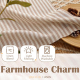 jinchan Striped Linen Kitchen Curtains 24 Inches Length Tier Curtains Farmhouse Modern Cafe Style Small Window Treatments Airy Light Filtering Rod Pocket for Living Room Bathroom 2 Panels Tan jinchan