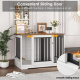 Dog Crate Furniture 47" Large Dog Kennel for Dogs Indoor, Heavy Duty Dog Cage with Sliding Door and 2 SUS Bowls Wooden End Table in Living Room for Small Medium Large Dogs, White TTVIEW