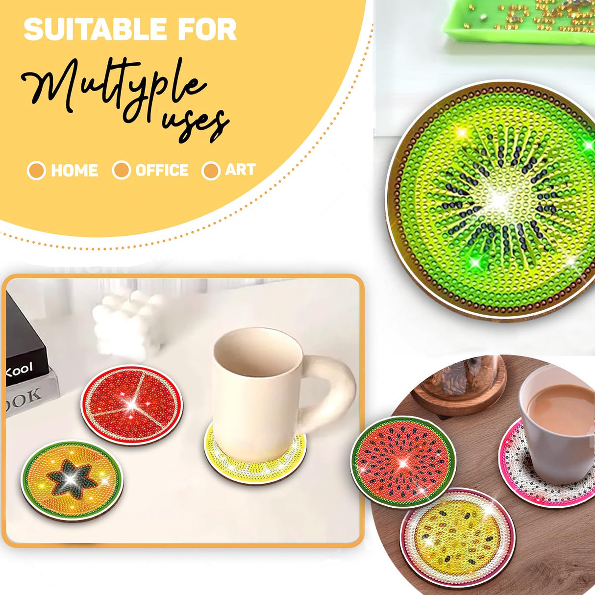 12 pcs Diamond Painting Coasters | Diamond Art Coasters | Fruit Diamond Art Painting | Perfect Art Craft Gift for Fruit Lover, Dad, Mom, Grandparents, Brother, Sister. LGANHAPY