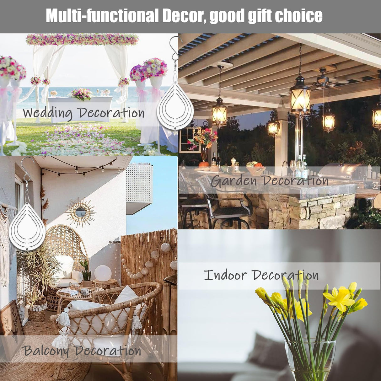 WindMage 12 Pack 3inch Sublimation Wind Spinner Blanks 3D Aluminum Metal Wind Sculpture Kinetic Spinners for Yard Garden Indoor Art Ornaments Xmas Hanging Decoration (Waterdrop) WindMage