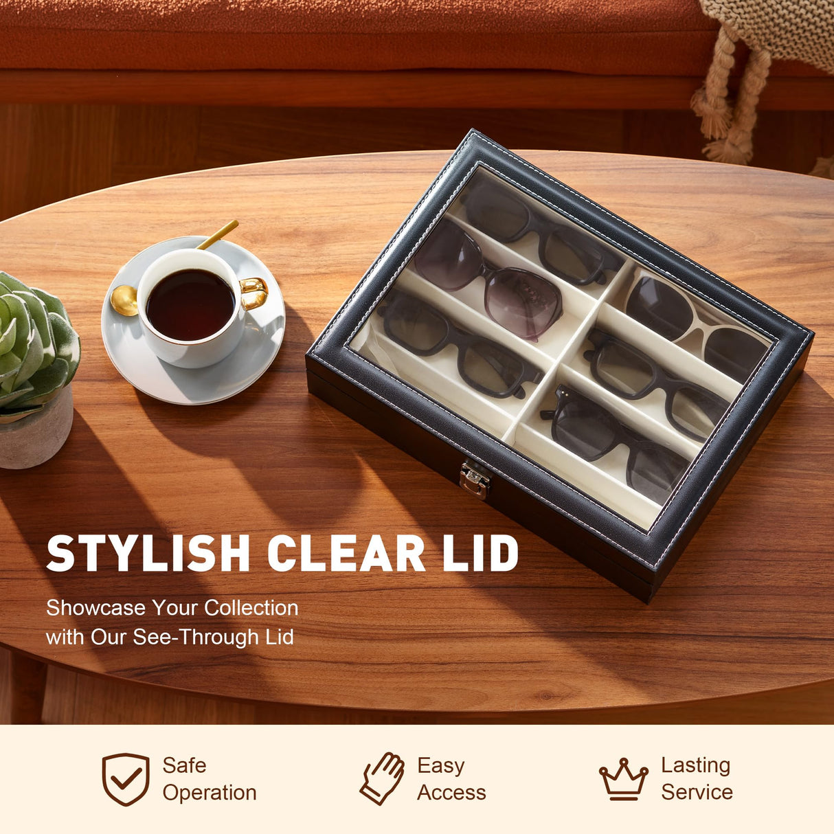 CO-Z Leather Multi Sunglasses Organizer for Women Men, Eyeglasses Eyewear Display Case with 8 Slots, Jewelry Watch Organizer, Sunglasses Jewelry Collection Case, Sunglass Glasses Storage Holder Box CO-Z