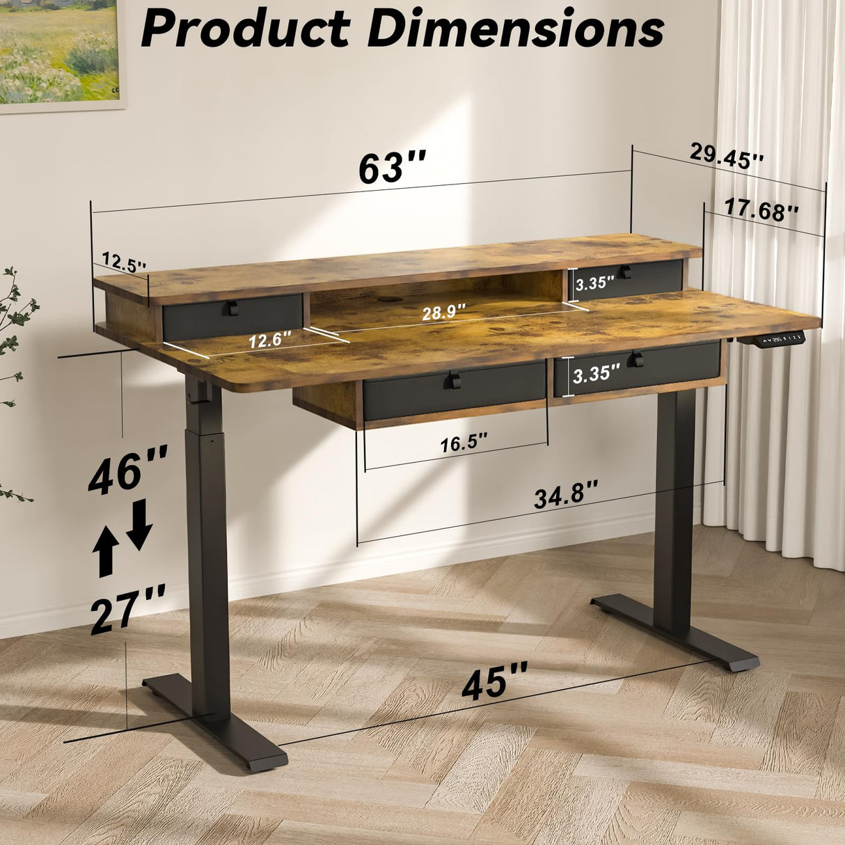 FICIHI Electric Standing Desk USB A/C Charging Port, Electric Height Adjustable Desk,63 x 30 inches Desk with 4 Drawers,Larger Table Legs,Ergonomic Workstation Suitable for Home Gaming Office FICIHI