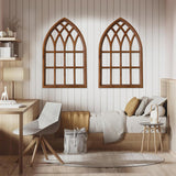 Sintosin Farmhouse Arched Window Frame Wall Decor 20 x 32 Inches, Hanging Burning Finish Cathedral Wooden Window Frame, Handmade Rustic Faux Window Pane for Fireplace Living Room Entryway Hallway Sintosin