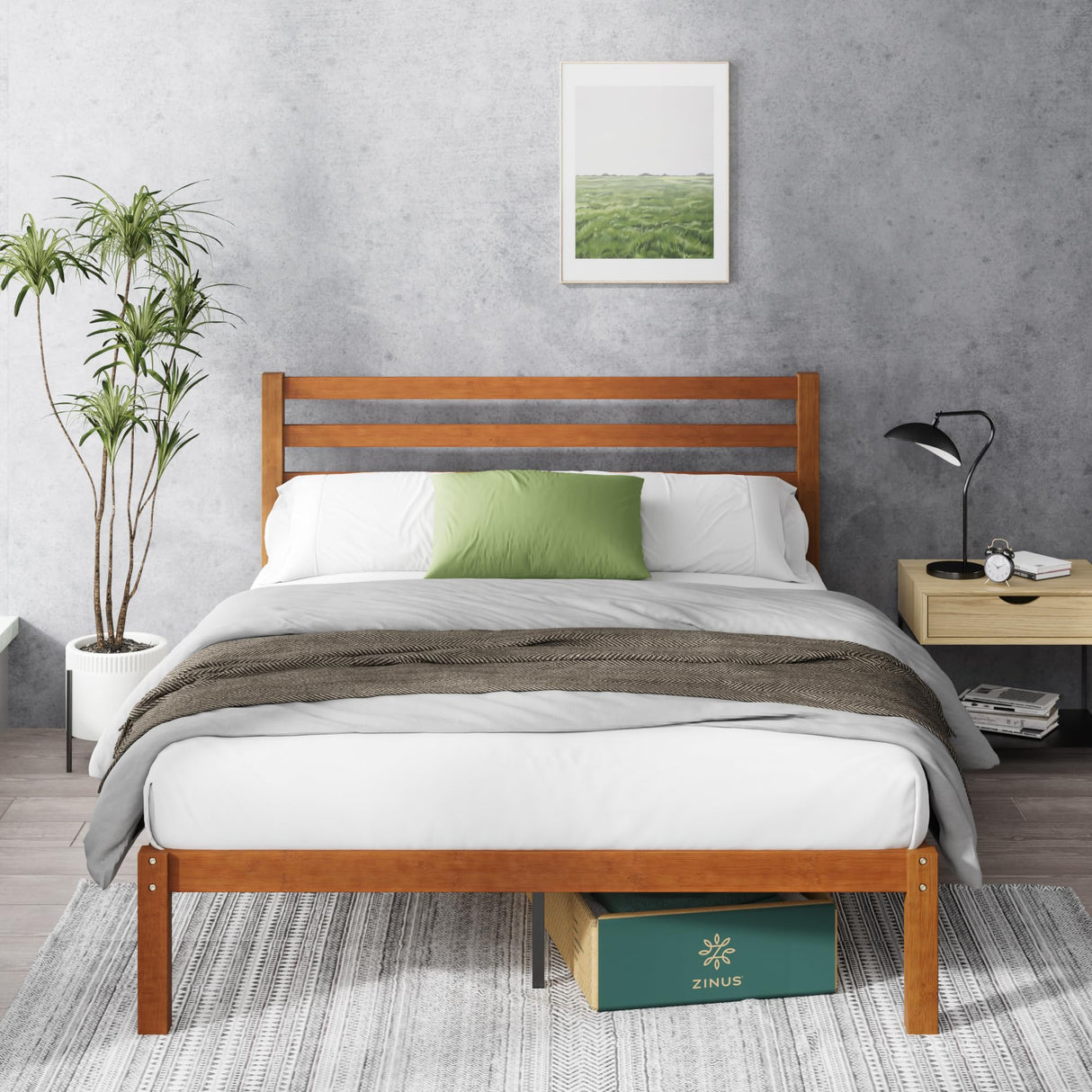 ZINUS Leah Bamboo Platform Bed Frame with Headboard, No Box Spring Needed, Wood Slat Support, Easy Assembly, Queen ZINUS