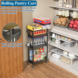 OKZEST Rolling Slim Storage Cart, 4-Tier Narrow Bathroom Organizers and Storage Cart, Metal Narrow Kitchen Laundry Room Organization Shelf with Wood Top, Slim Utility Cart with Wheels for Small Space OKZEST