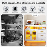 soges 39.4" LED Buffet Cabinet, Modern Sideboard Buffet with RGB 7-Color Light Strip, Large Kitchen Storage Cabinet with Storage for Bar, Office, Coffee Bar Station with 3 Drawers soges