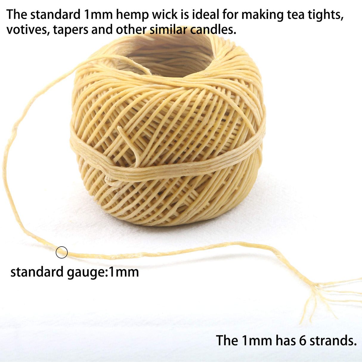 MILIVIXAY 100% Organic Hemp Candle Wick with Natural Beeswax Coating, 200 FT Spool, Standard Size (1.0mm)+ Wick Sustainer Tabs (200PCS). MILIVIXAY