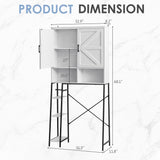 JUMMICO Over The Toilet Storage Cabinet, Bathroom Organizer with Adjustable Shelf, Toilet Organizer with 2 Barn Doors, Space Saver for Bathroom, Laundry, White JUMMICO