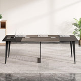 LITTLE TREE 8FT Conference Room Table, 94.48L x 47.21W x 29.52H Boat Shaped Meeting Table, Grey&Black LITTLE TREE