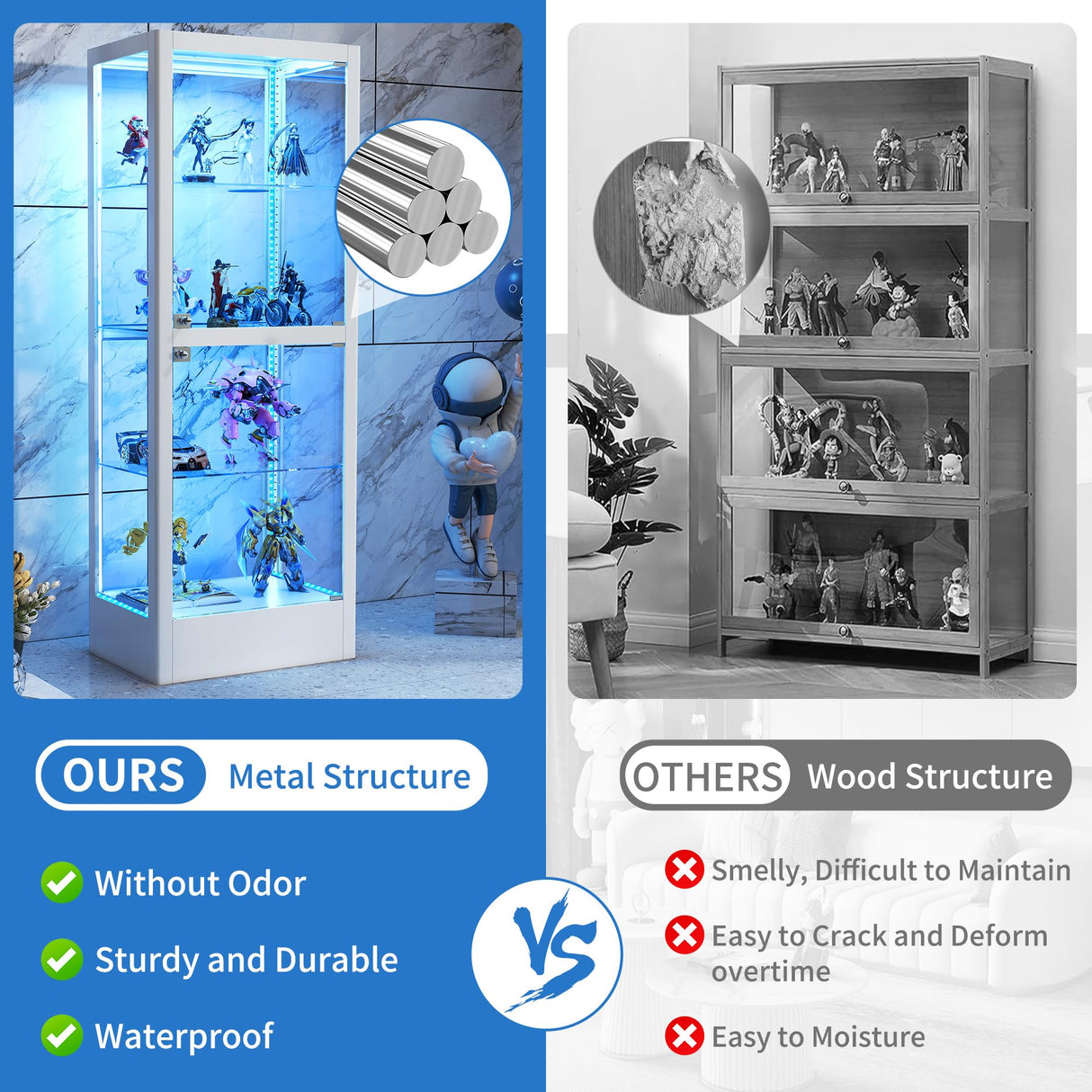 Desirable Life Glass Display Cabinet with 13-Color Light, 63" 4-Tier Curio Cabinet with 2 Glass Doors & Lock, Lighted Display Case with Adjustable Shelves for Collectibles Figures Trophy (White) Desirable Life