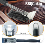 BBQcuker Grill Brush with Scraper, BBQ Cleaning Brush for Outdoor Grill, Grill Cleaner with Stainless Steel Scraper and Bristles,18" Grill Accessories with Stainless Steel Hanger and Plastic Handle BBQCuker