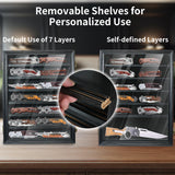 YRCKUDZKG Knife Display Case for Collections, Pocket Knife Display Case with HD Tempered Glass, Lockable Storage Cases with Removable Shelves, Wall-Mounted 7-Layer Wood Cabinet, Black YRCKUDZKG