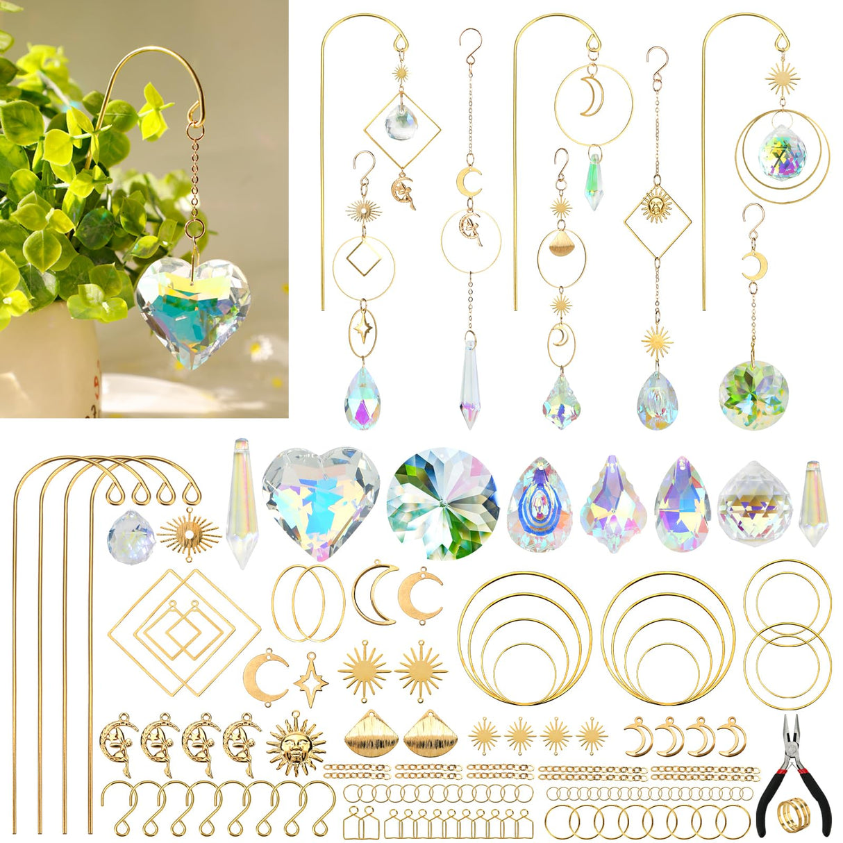 DIY Sun Catcher Kits for Adults, 260 pcs Crystal Suncatchers Making Suppliers for Garden Plant Windows Hanging Art and Crafts for Women Valentines Mother's Day Birthday Gifts Home Decor HYBEADS