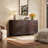 WLIVE Farmhouse Dresser for Bedroom, 63" Wide 9 Drawer Dresser Storage Organizer, Wood Chest of Drawers for Bedroom, TV Stand for 70 inch TV for Living Room, Hallway, Ball Bearing Slide (Brown) WLIVE