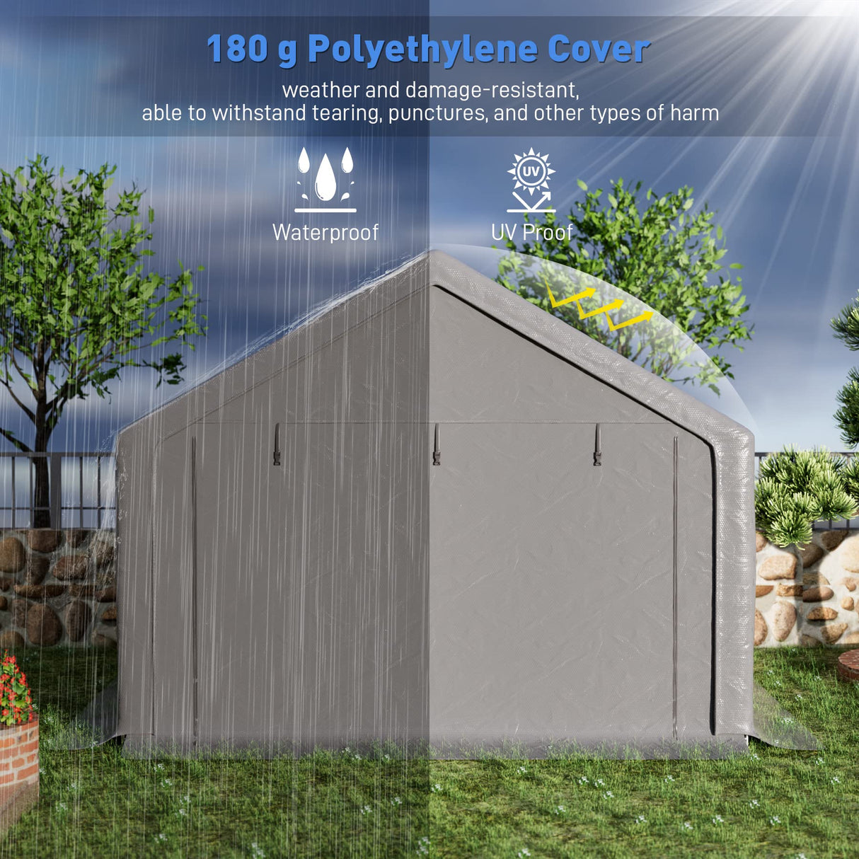 WTRAVEL 10x10 ft Outdoor Storage Shelter with Zipper Door, Portable Garages Shelters, Waterproof and UV Resistant Carport Shed for Bicycle, Motorcycle ATV, Lawn Mowers (10x10 FT) WTRAVEL