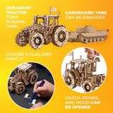 UGEARS The Tractor Wins Model Kits - Spring - Driven Model Tractor Kits to Build with Folding Paper Tank - 3D Wooden Tractor Model Kit for Self - Assembly - Mechanical 3D Puzzles for Adults and Kids UGEARS