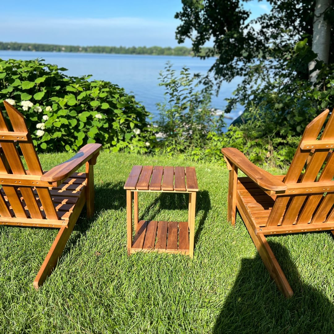 Patio Wise Outdoor Folding Patio Chair Set, 2 Foldable Acacia Wood Seats, Backyard, Balcony, Porch, & Garden Furniture, 15-1/2-Inches Wide x 15-3/4-Inches Deep x 32-Inches High, Teak Patio Wise