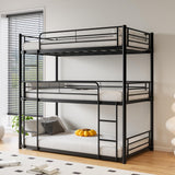 LUMISOL Triple Bunk Bed Twin Space Saving Bunks with Safety Guardrails and Dual Ladders, Heavy Duty Metal Bunk Bed Frame for Share Bedrooms, No Box Spring Required, Easy Assembly, Black LUMISOL
