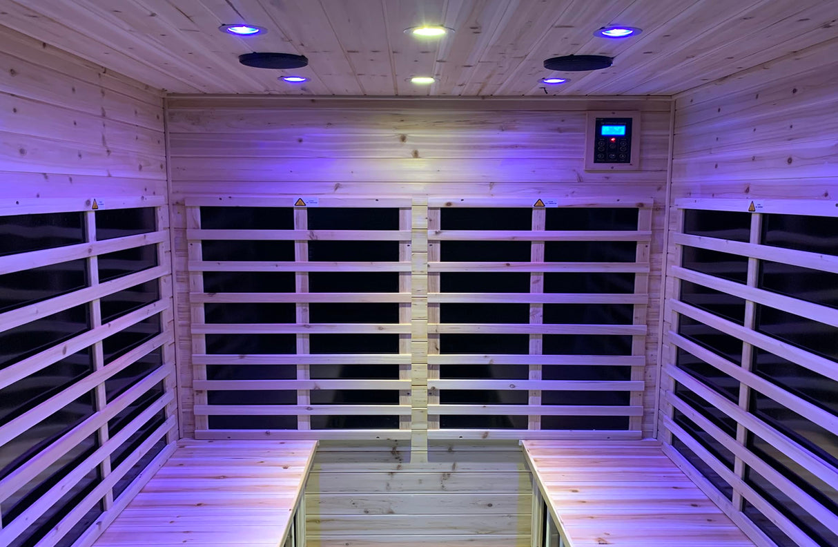 LTCCDSS Garner Outdoor Sauna 4 Person, Far Infrared Sauna, Low EMF Sauna Room for Home, Low EMF Heaters | Chromotherapys | Bluetooth Speakers | Canadian Hemlock | 59.1 * 82.7 * 48.4 LTCCDSS