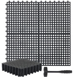 Drydiet 12 Pack Drainage Tiles Modular Interlocking Floor Tiles with 1 Pc Plastic Hammer 12" x 12" Cushion Mat Non Slip Rubber Floor Tiles with Holes for Pool Bathroom Deck Kitchen Patio (Black) Drydiet