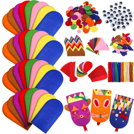 Liliful 32 Pcs Hand Puppet Making Kit Felt Arts and Crafts Sock Puppet Toys Creative DIY Make Your Personal Puppets Kits Eyes Felt Accessories Storytelling Role Play Party Supplies Liliful