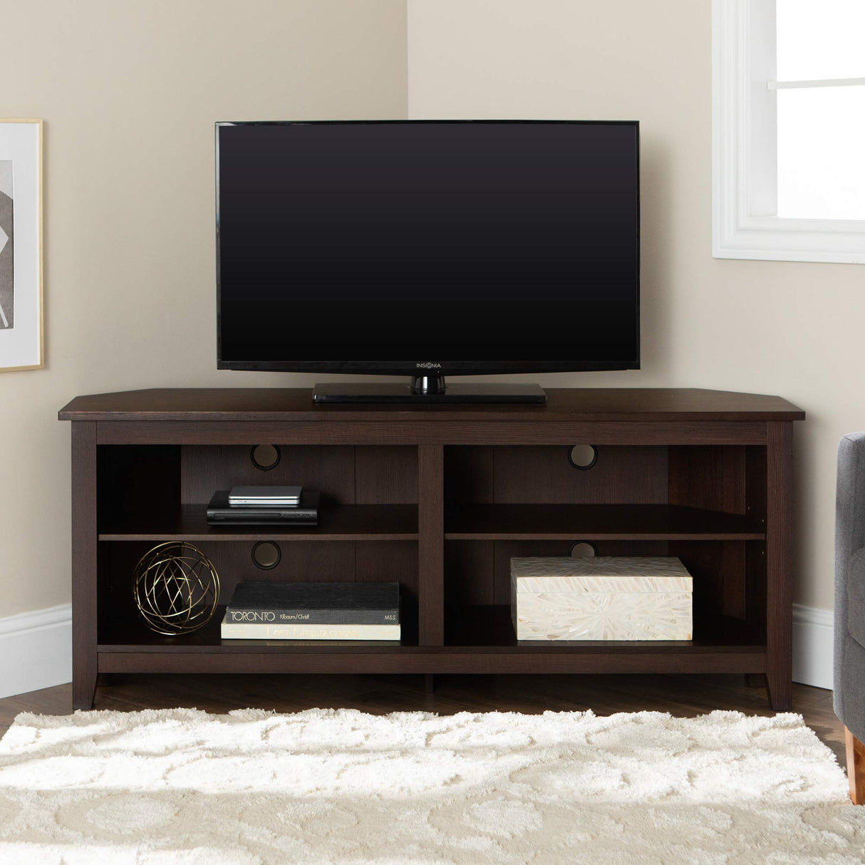 Walker Edison Maxwell Classic 2 Shelf Corner TV Stand for TVs up to 65 Inches, 58 Inch, Espresso Walker Edison