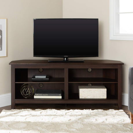 Walker Edison Maxwell Classic 2 Shelf Corner TV Stand for TVs up to 65 Inches, 58 Inch, Espresso Walker Edison