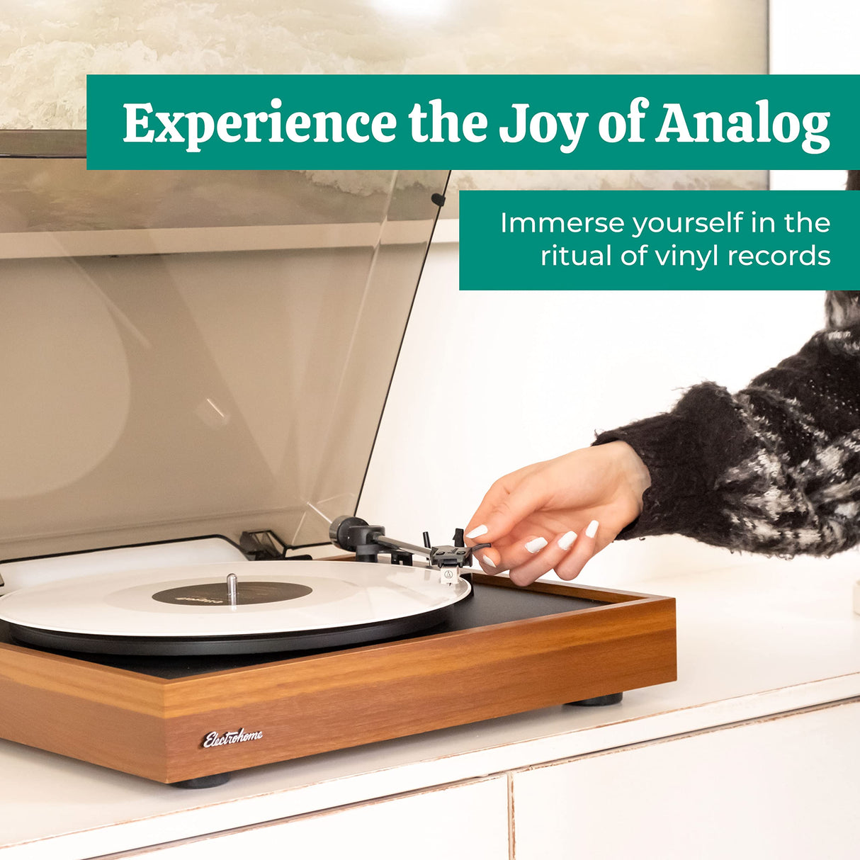 Electrohome Montrose Vinyl Record Player 2-Speed Belt-Drive Turntable, with Audio-Technica Stylus, Speed Control Motor, Built-in Preamp, Wood Plinth, Anti-resonant Platter, Auto-Stop (RR35) Electrohome