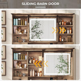 Makeup Vanity Desk with Lights, 47.2" Farmhouse Vanity Table with Sliding Mirror & Charging Station, Large Makeup Desk with 5 Drawers & 2 Cabinets, Rustic Oak MSmask