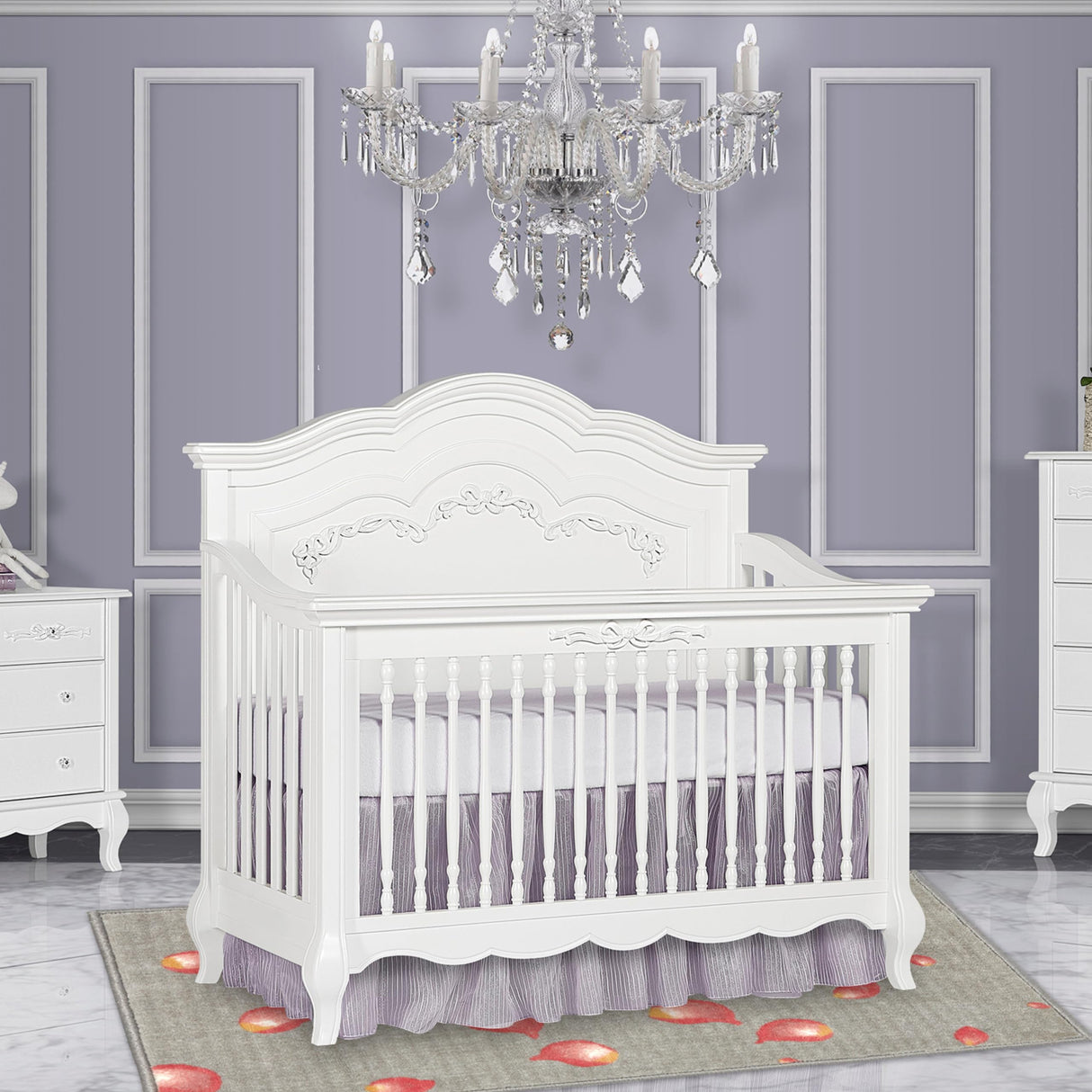 Evolur Aurora 5-in-1 Convertible Crib in Frost, Greenguard Gold Certified, Features 3 Mattress Height Settings, Sturdy and Spacious Baby Crib, Wooden Furniture Evolur