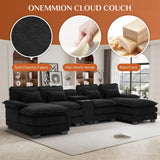 U Shaped Cloud Couch Sectional Sofa, 124" Comfy Fluffy Chenille Cloud Black Sectional Couches for Living Room with Double Chaise Lounge, Modern Modular Sofa with Central Console & USB Port ONEMMLION