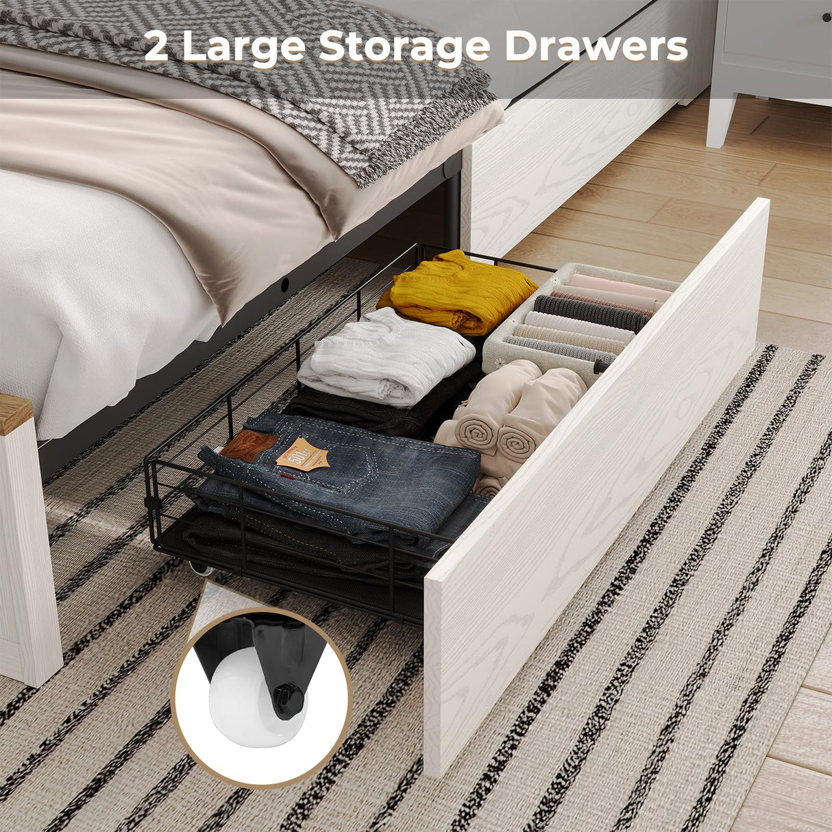 Hasuit Farmhouse Bed Frame California King Size with Storage Bookcase Headboard, Wooden Cal King Bed with LED Lights, Charging Station, 2 Drawers, Country Rustic Bed Frame with Sliding Barn Door Hasuit