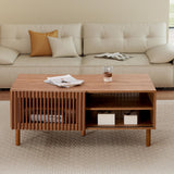 Bonzy Home 44’’ Mid Century Modern Coffee Table with Storage, Wood Center Table with Sliding Door and Open Shelves for Living Room (Walnut) Bonzy Home