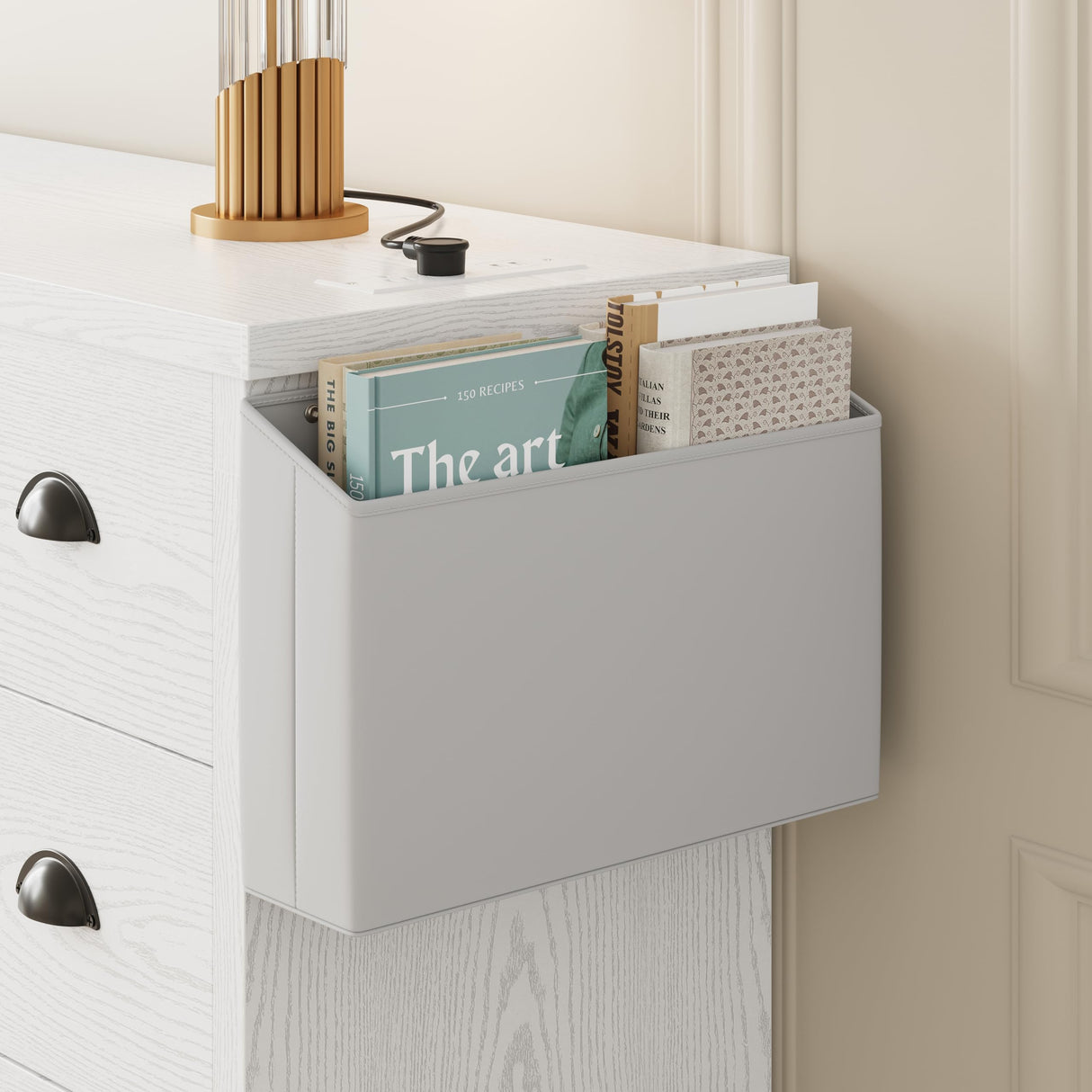 LIKIMIO Dresser 9 Drawer 63" W Long Wood Storage Chest of Drawers for Bedroom Living Room, Large Storage with Charging Station and Storage Bag, White LIKIMIO